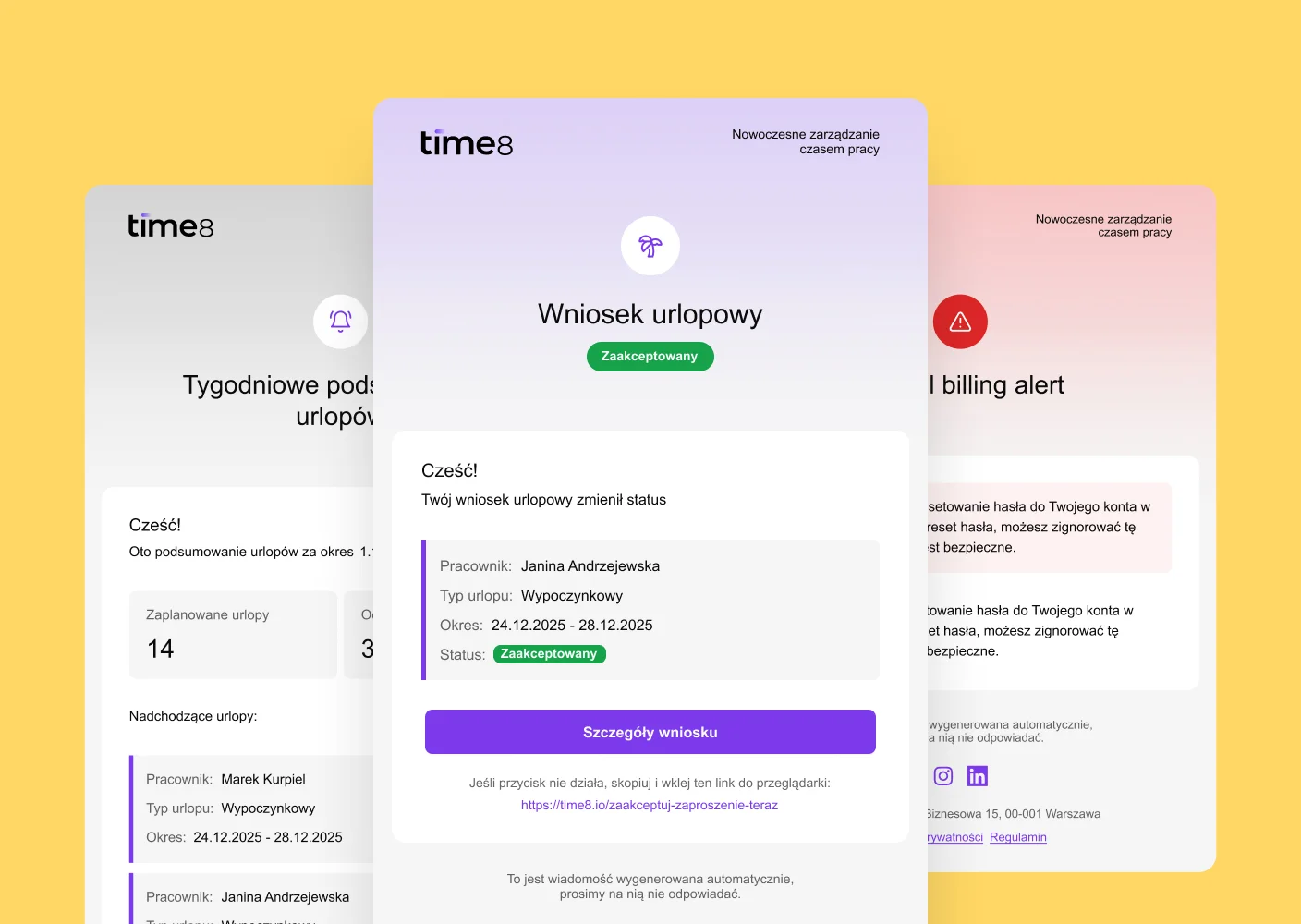Email notifications about schedule changes