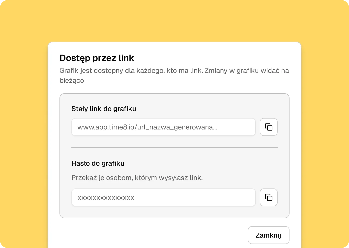 Sharing the schedule through a password-protected link