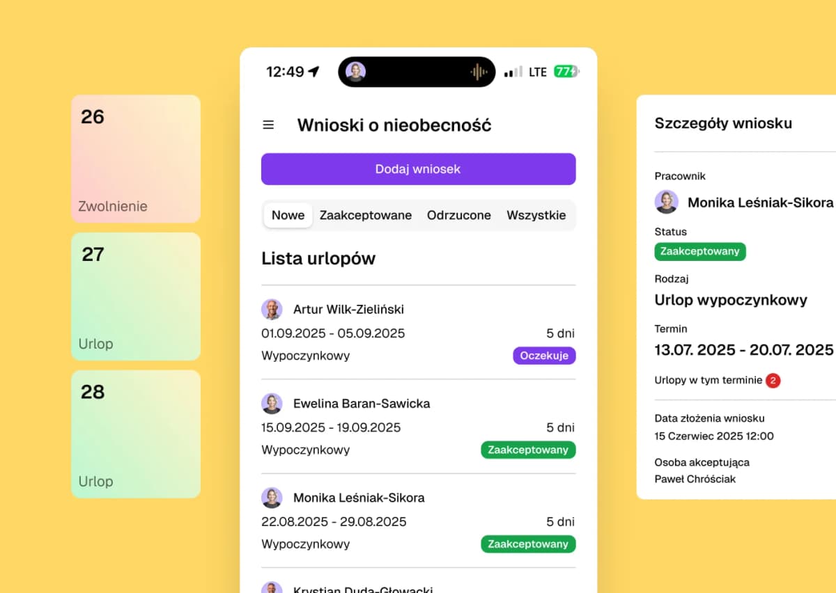 Panel wnioskow urlopowych i zwolnien w Time8